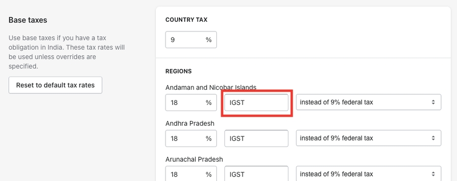 Tìm tên thuế Shopify