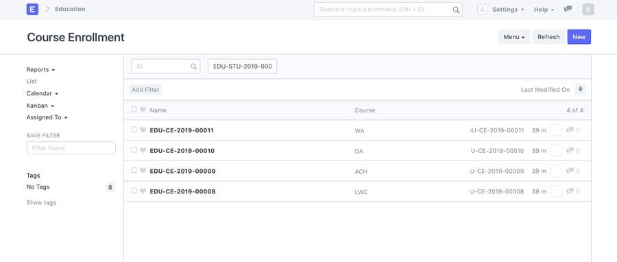 Danh sách đăng ký khóa học