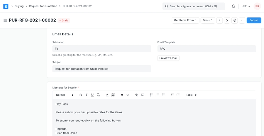 Phần chi tiết email