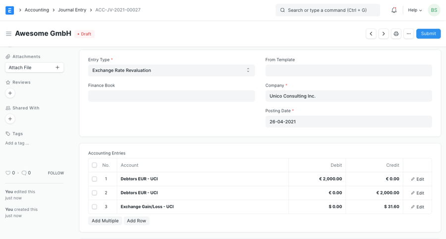 Mục nhập nhật ký đánh giá lại tỷ giá hối đoái