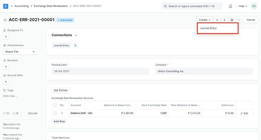 Tùy chọn mục nhập tạp chí sau khi gửi