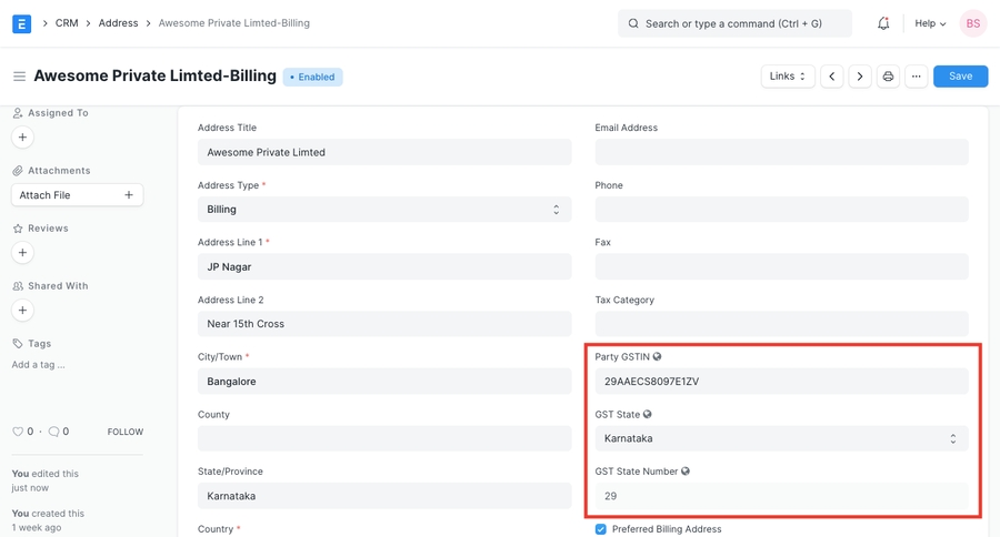 Chi tiết GST trong Địa chỉ