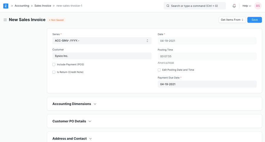 Hóa đơn bán hàng mới