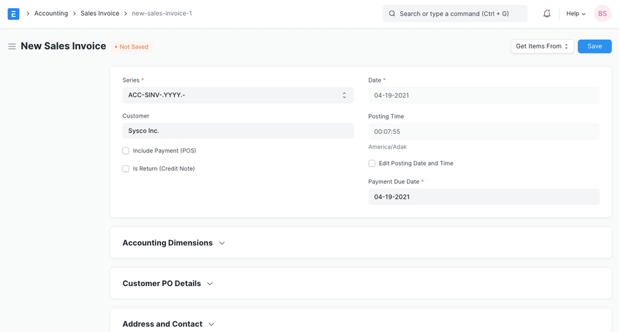 Hóa đơn bán hàng mới