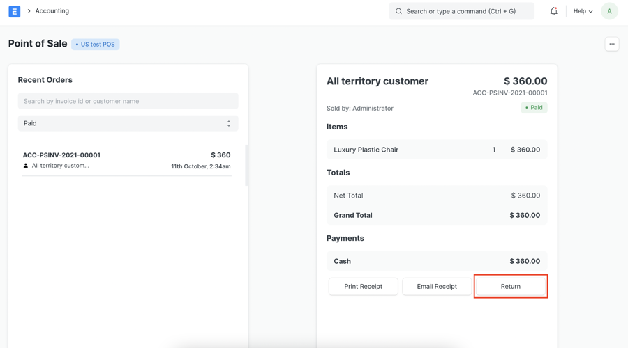 Tín dụng hoàn trả POS Chọn hóa đơn