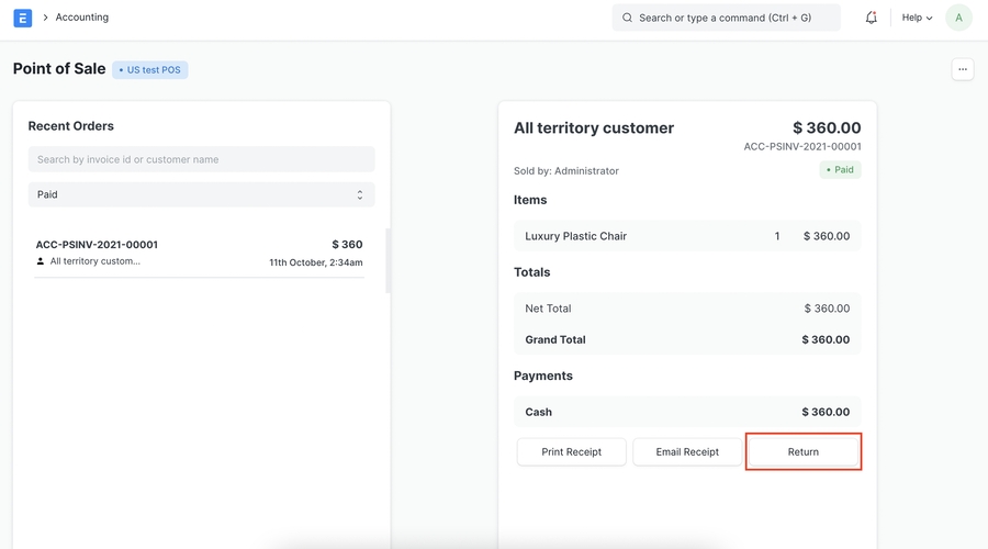 Tín dụng hoàn trả POS Chọn hóa đơn