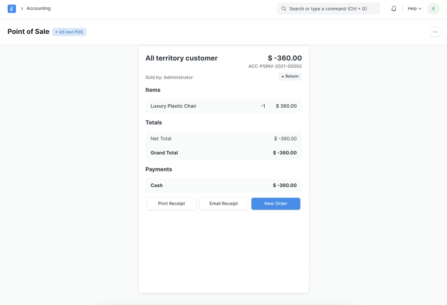 Hóa đơn cuối cùng Tín dụng Hoàn trả POS