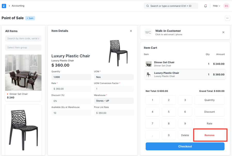 Xóa mặt hàng khỏi POS