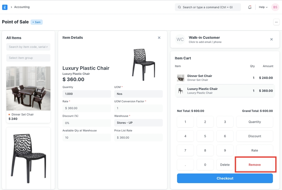 Xóa mặt hàng khỏi POS