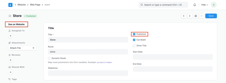 Trang cửa hàng đã xuất bản