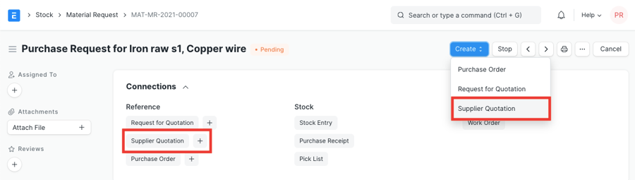 Báo giá của nhà cung cấp từ phiếu thu vật liệu