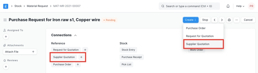 Báo giá của nhà cung cấp từ phiếu thu vật liệu