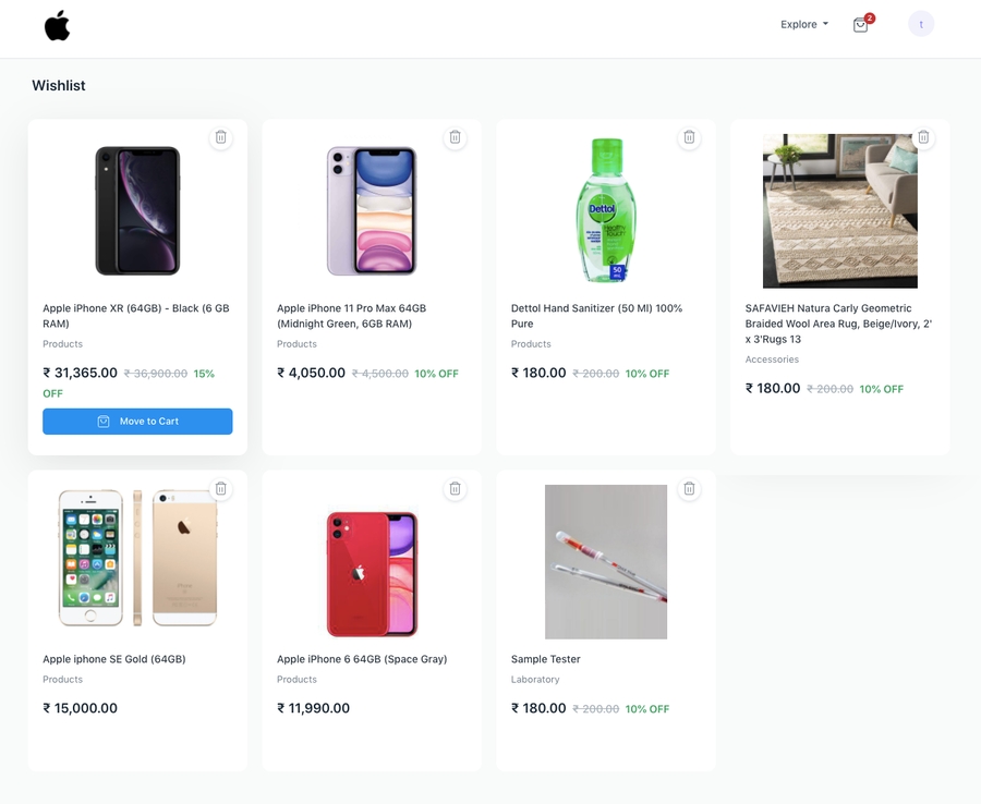 Trang danh sách yêu thích